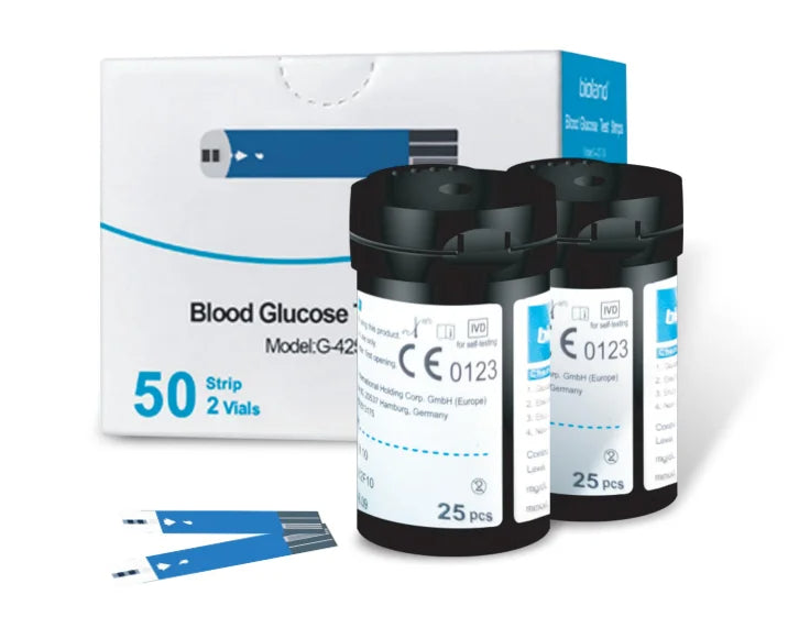 50 bandelettes, d'aiguilles et lencettes pour glucomètre.