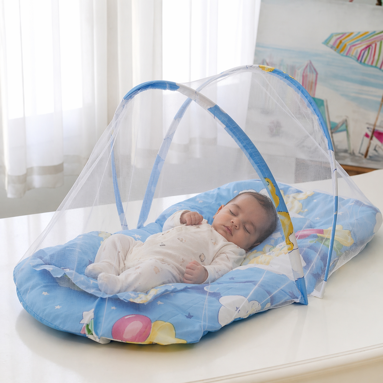 Moustiquaire Bébé avec Matelas et Oreiller - Bleu ou Rose | 236 Shopping