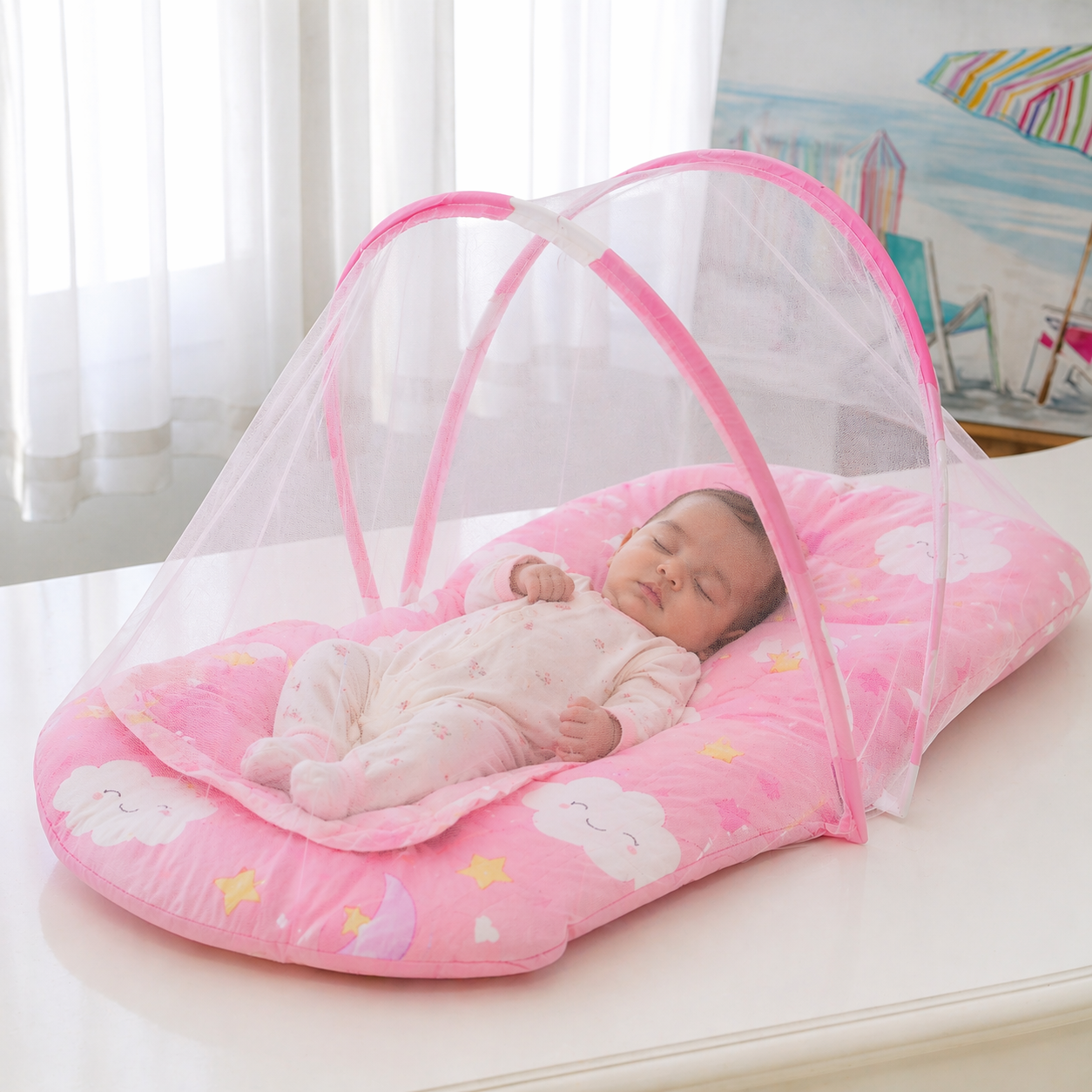 Moustiquaire Bébé avec Matelas et Oreiller - Bleu ou Rose | 236 Shopping