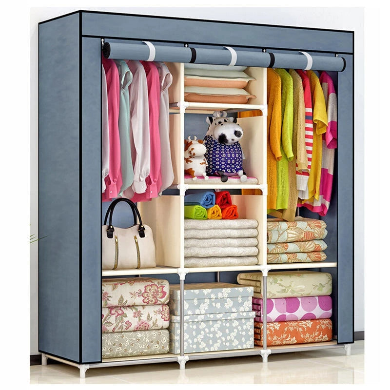 Armoire à vêtements portable en tissu et métal violet, grande penderie pour habit avec 5 étagères, meuble de rangement disponible à Bangui 236 Shopping RCA.