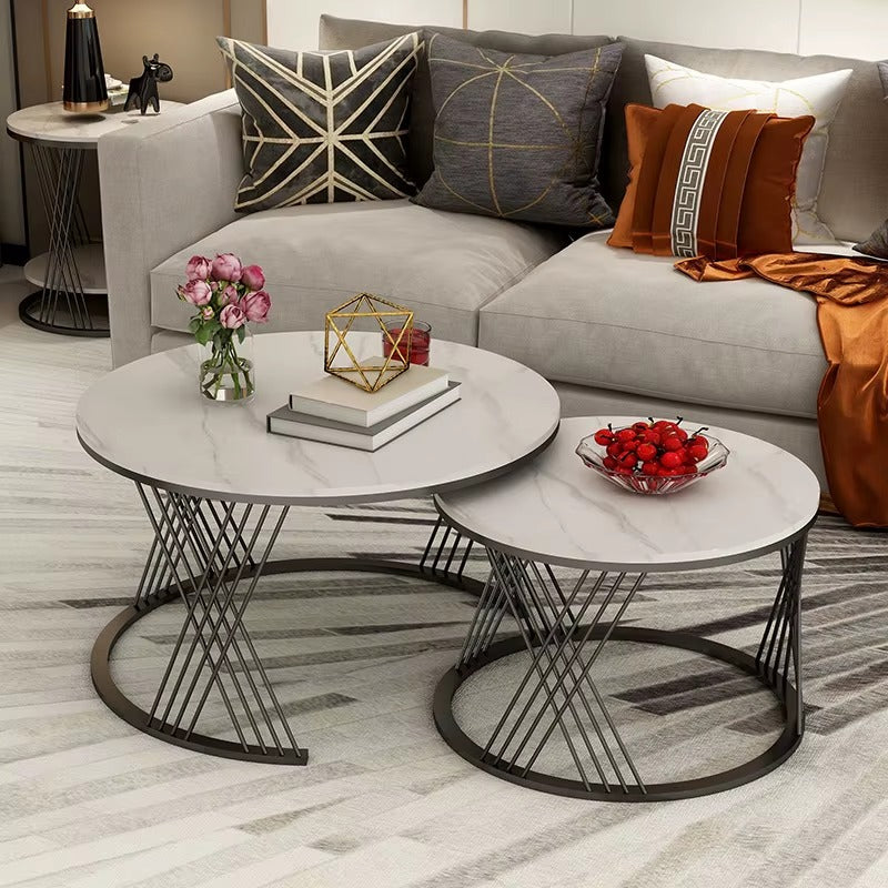 Table Basse 2-en-1 en Marbre & Pieds Or - Élégance Salon | 236 Shopping