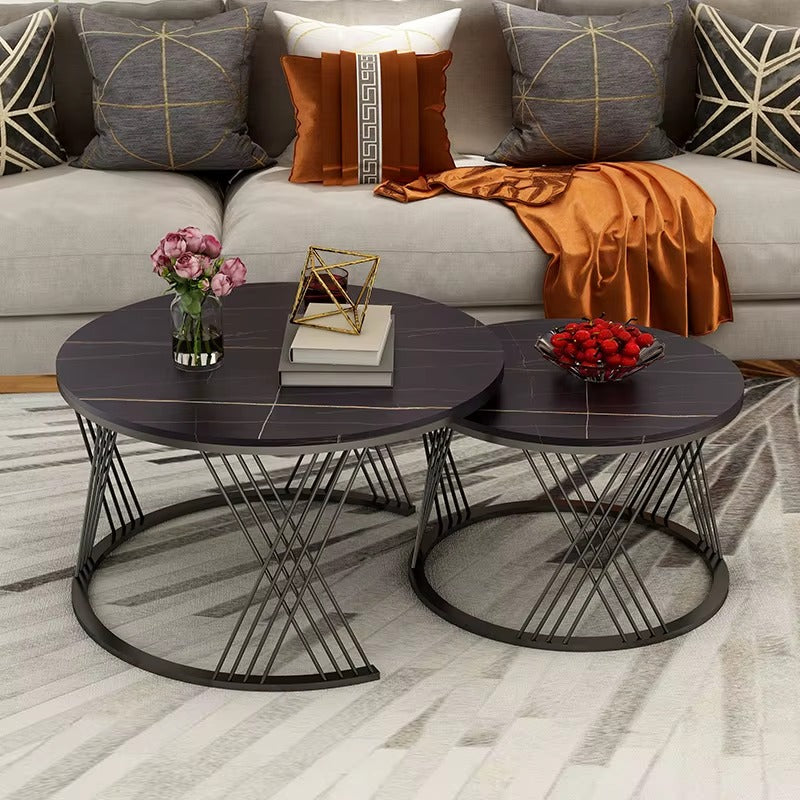 Table Basse 2-en-1 en Marbre & Pieds Or - Élégance Salon | 236 Shopping